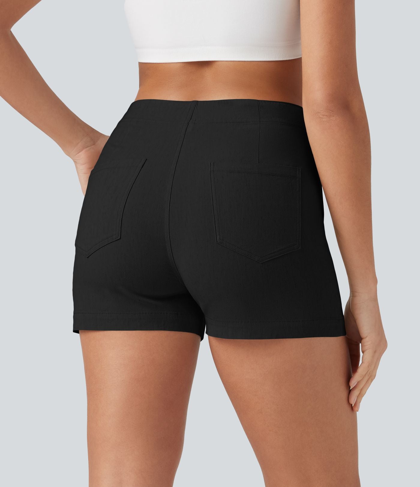 Short taille haute décontracté en lin stretch 7,5 cm avec poches