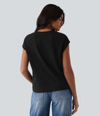 T-shirt décontracté semi-transparent col cranté manches courtes