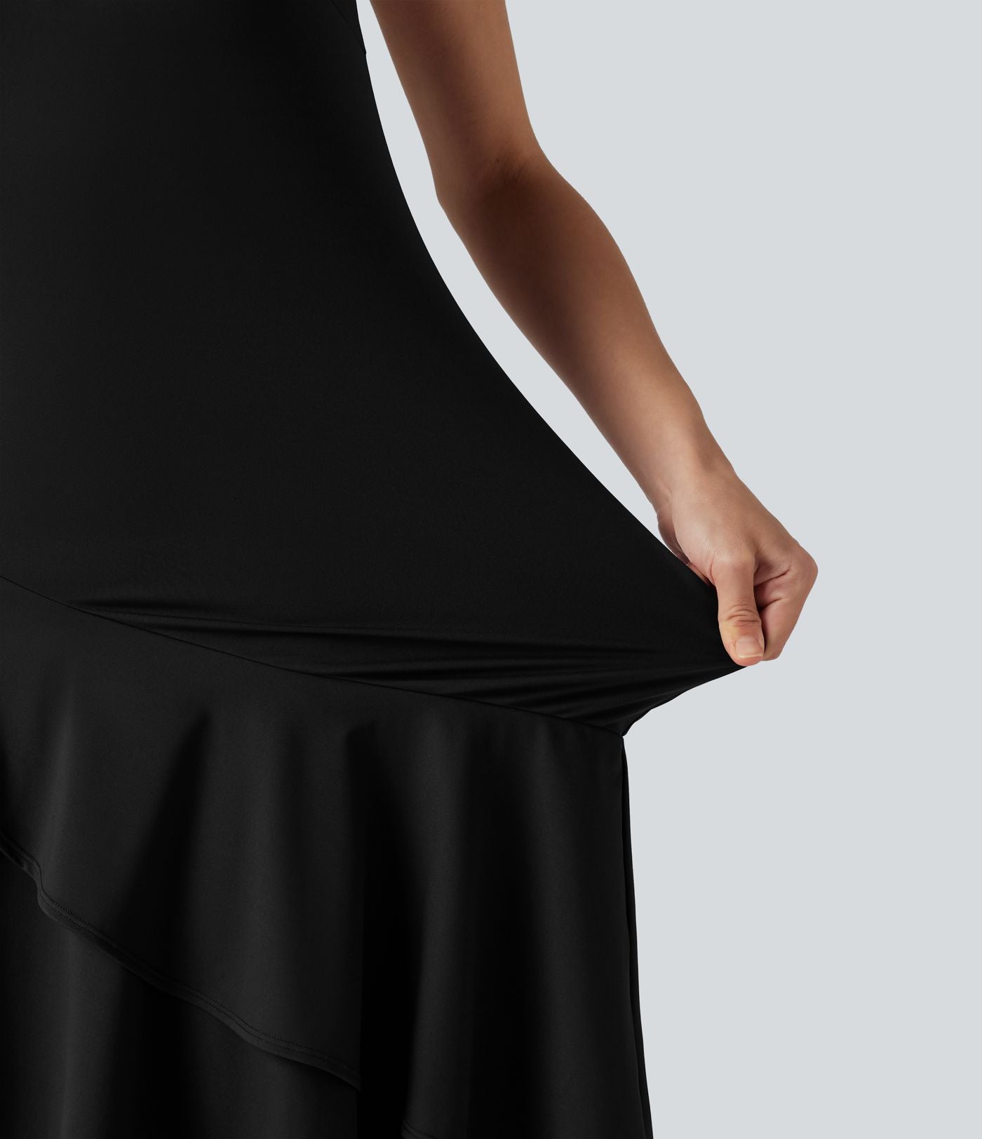 Robe midi décontractée SoftlyZero™ Airy col rond, sans manches, ourlet à volants étagés, à effet frais InstantCool