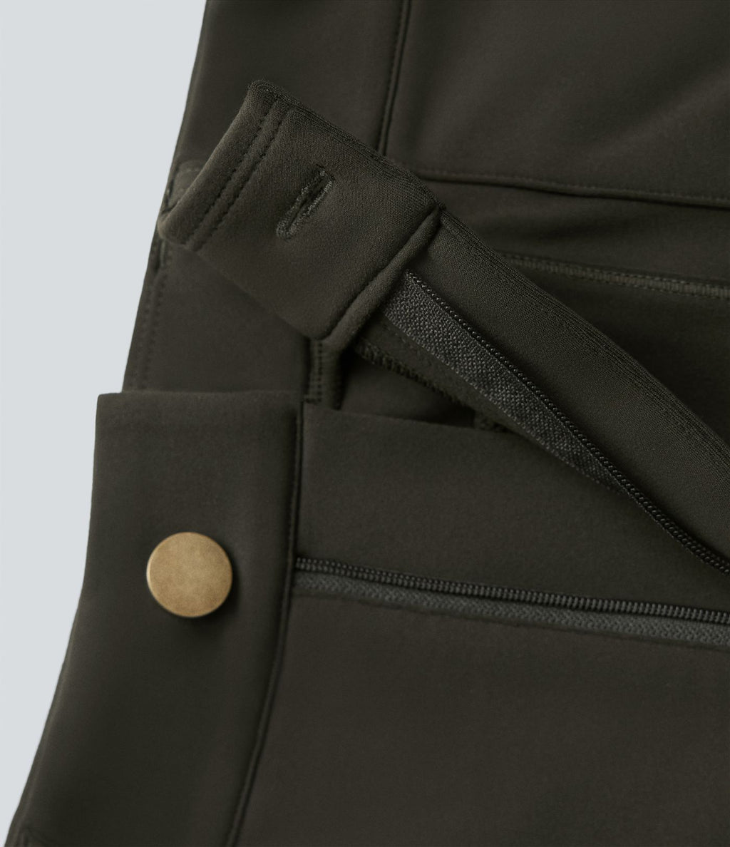Pantalon cargo pedal pusher ajusté uni taille haute DayStretch avec poches zippées