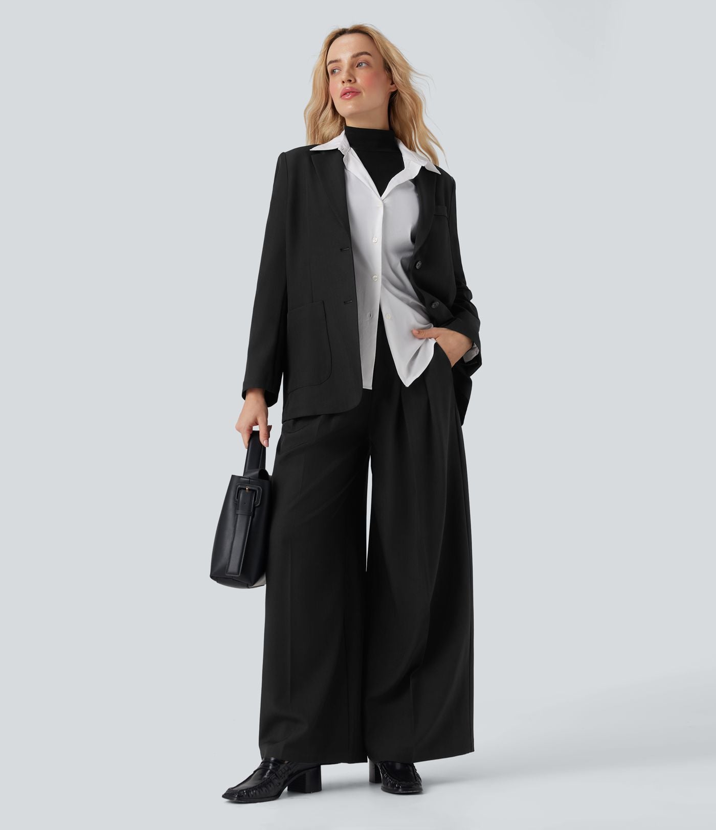 Blazer de travail anti-froissement aspect lin col cranté manches longues avec poches