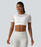 OneForm Seamless Flow Haut de sport crop col rond manches courtes avec découpes