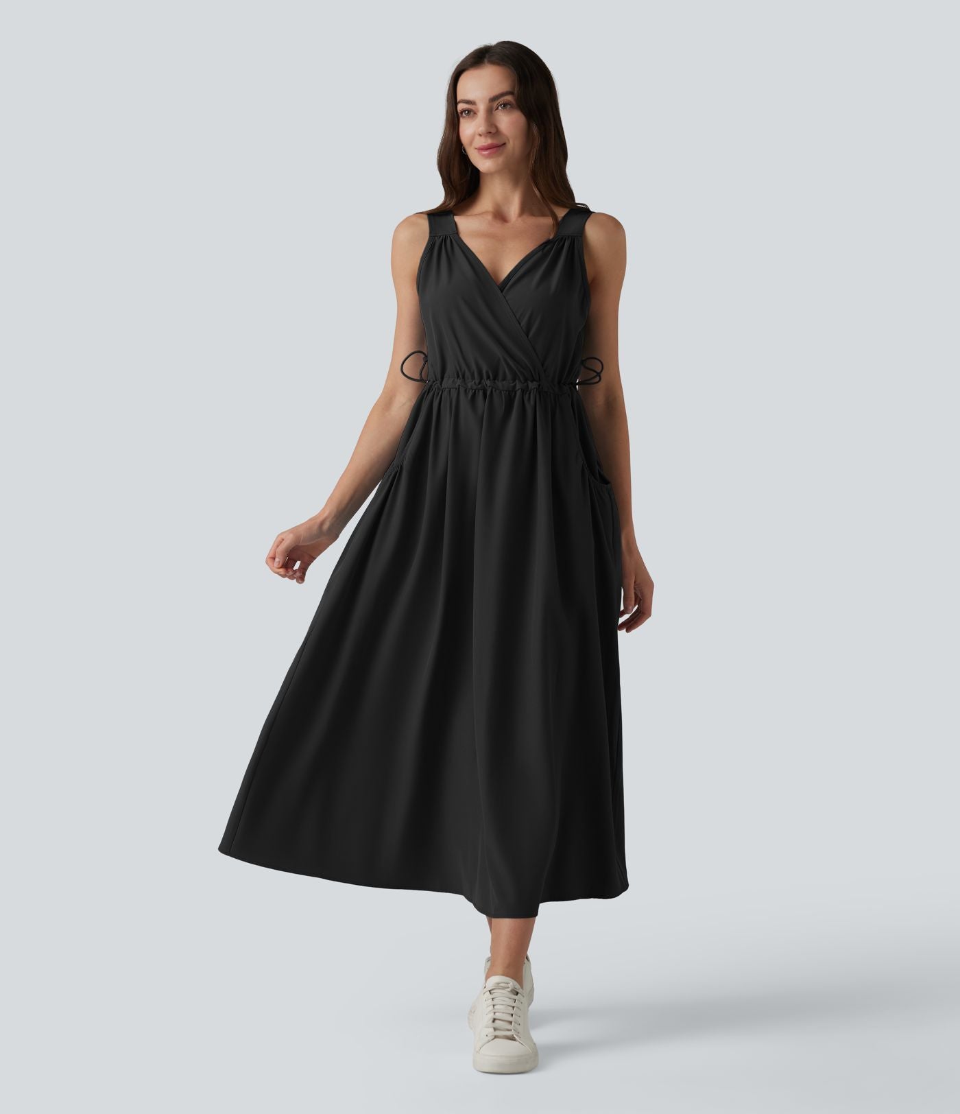 Robe casual midi sans manches à col en V avec poches