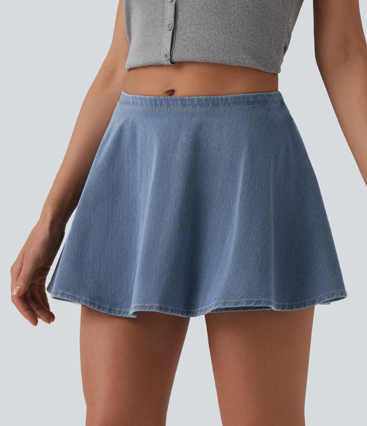 Halara Flex™ Jupe-short casual en jean trapèze taille mi-haute