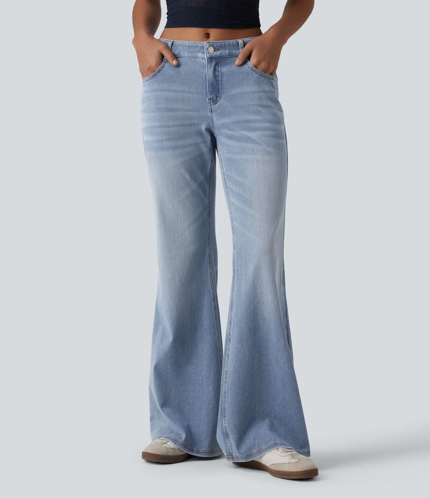 Halara Flex™ Jean évasé décontracté délavé taille basse avec poches