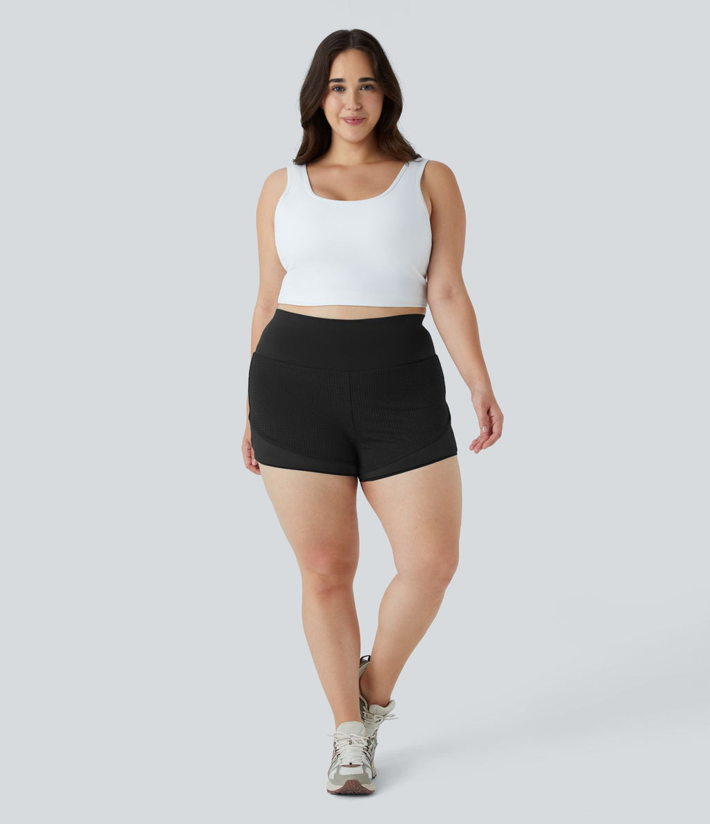 Short Yoga Grande Taille 2-en-1 à Taille Haute avec Poche Arrière