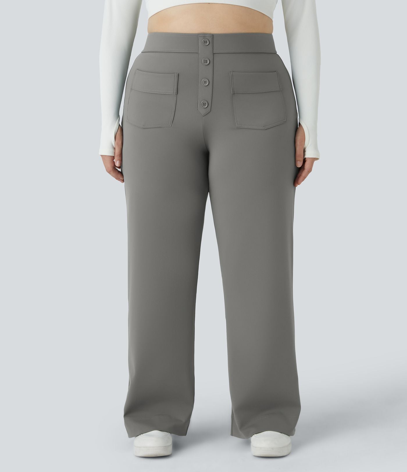 Pantalon coupe droite grande taille taille haute DayStretch avec poches