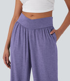 Pantalon de jogging décontracté à taille haute croisée avec poches latérales et cordon de serrage