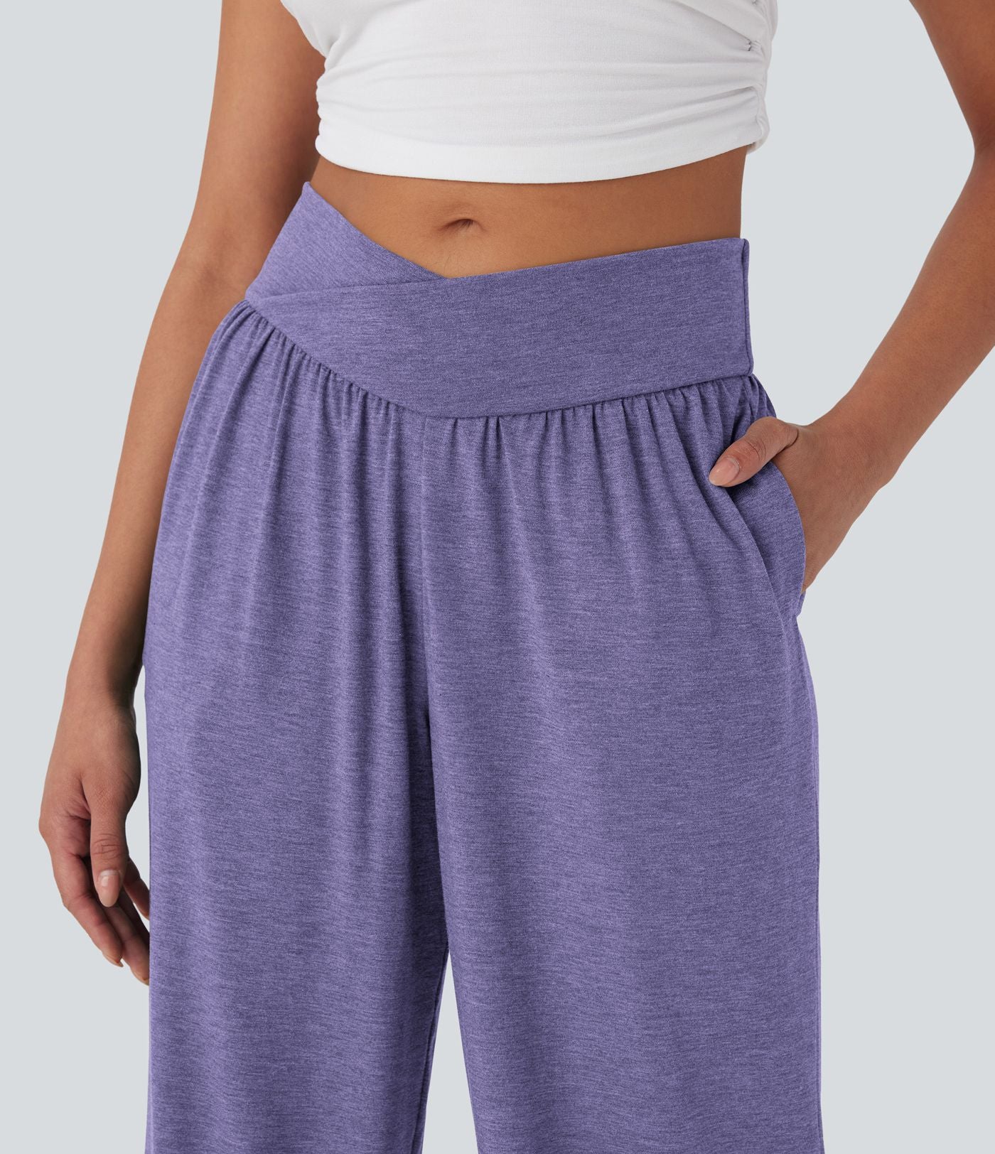 Pantalon de jogging décontracté à taille haute croisée avec poches latérales et cordon de serrage
