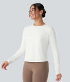 Top de sport running col rond mesh contrastant liens dans le dos manches longues