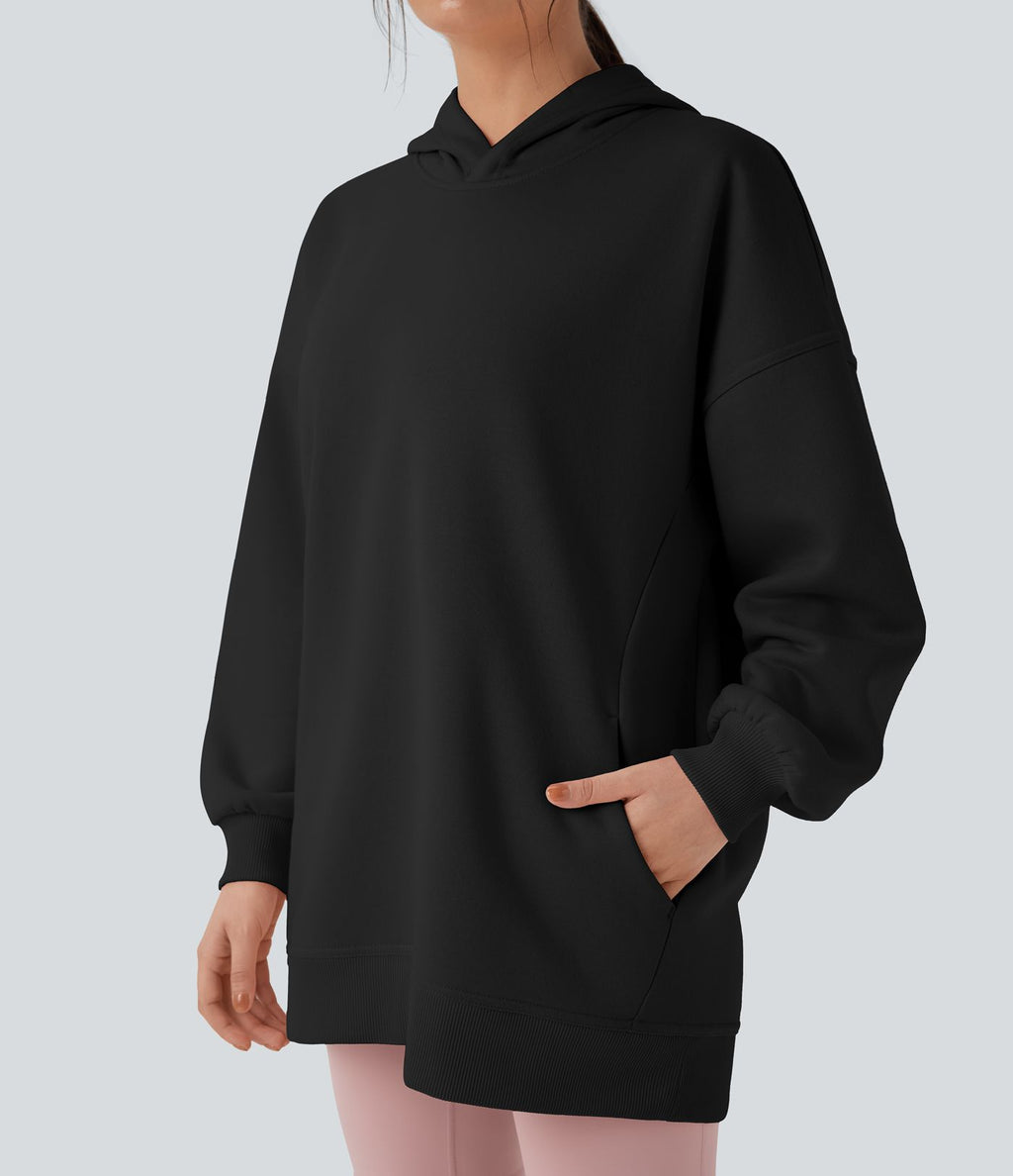 Sweat-shirt décontracté polaire oversize à capuche manches longues avec poches