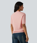 Pull col rond manches courtes en tissu gaufré
