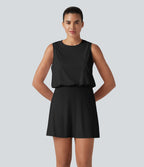 Robe de sport mini de yoga SoftlyZero™ col rond sans manches 2-en-1 effet frais InstantCool avec poches, accès facile Easy Peasy