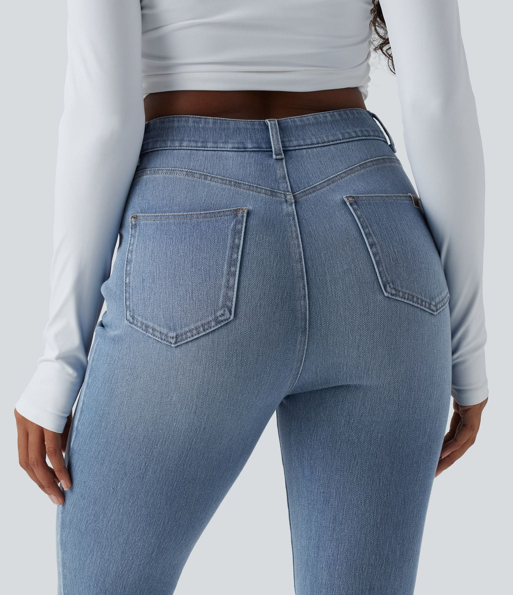 Jean Halara Flex™ taille haute slim délavé décontracté avec poches