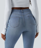 Jean Halara Flex™ taille haute slim délavé décontracté avec poches