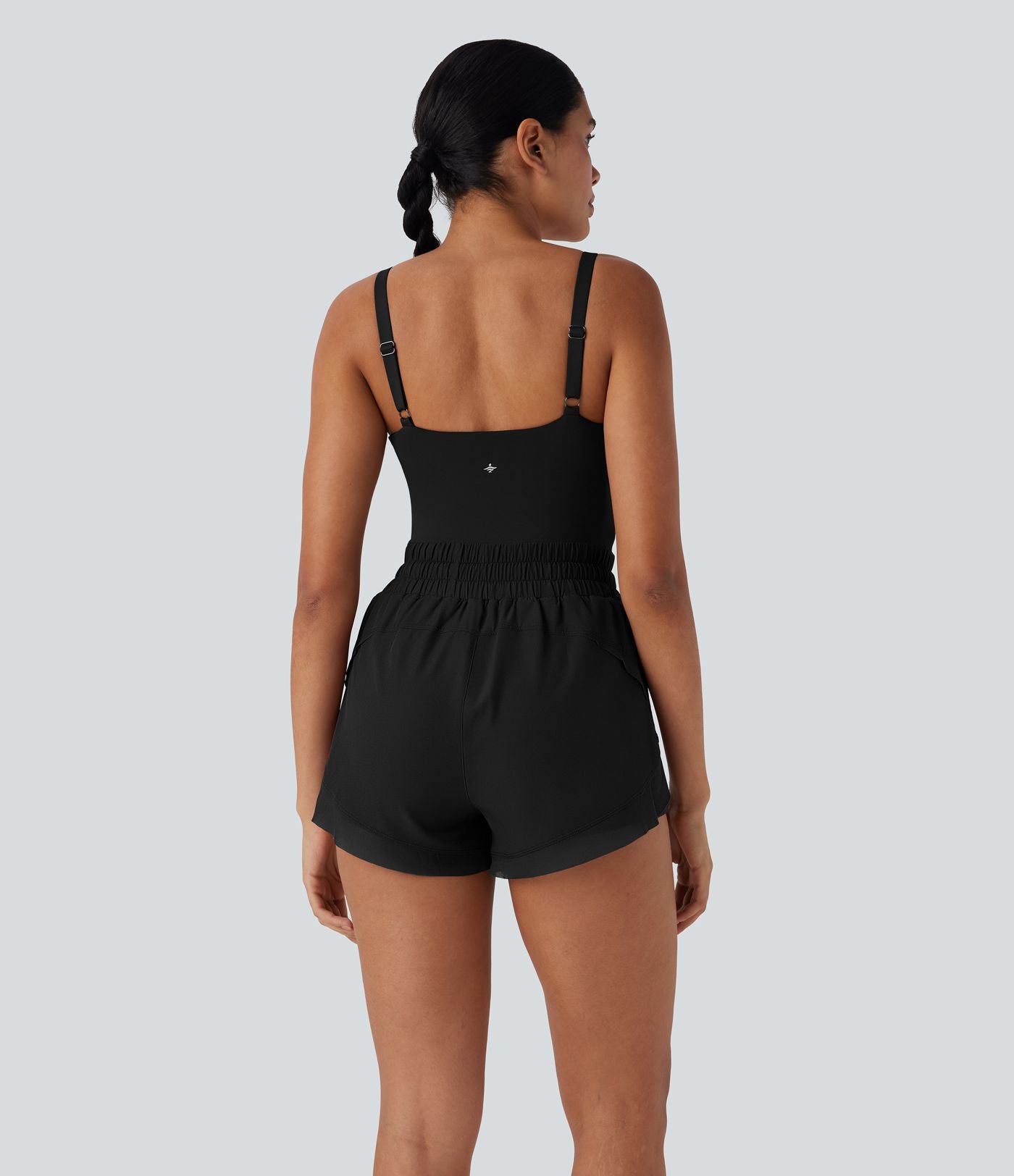 Combi-short de running 2-en-1 dos nu smocké avec cordon de serrage et poches latérales