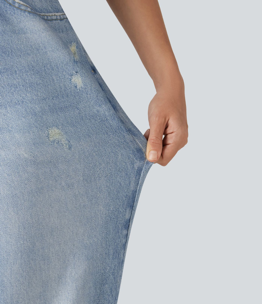 Jogging taille haute en molleton French Terry imprimé jean avec poches