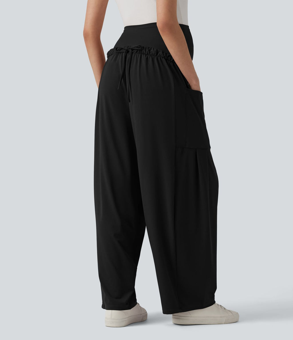 Pantalon de grossesse casual ample taille super haute avec cordon de serrage et poches