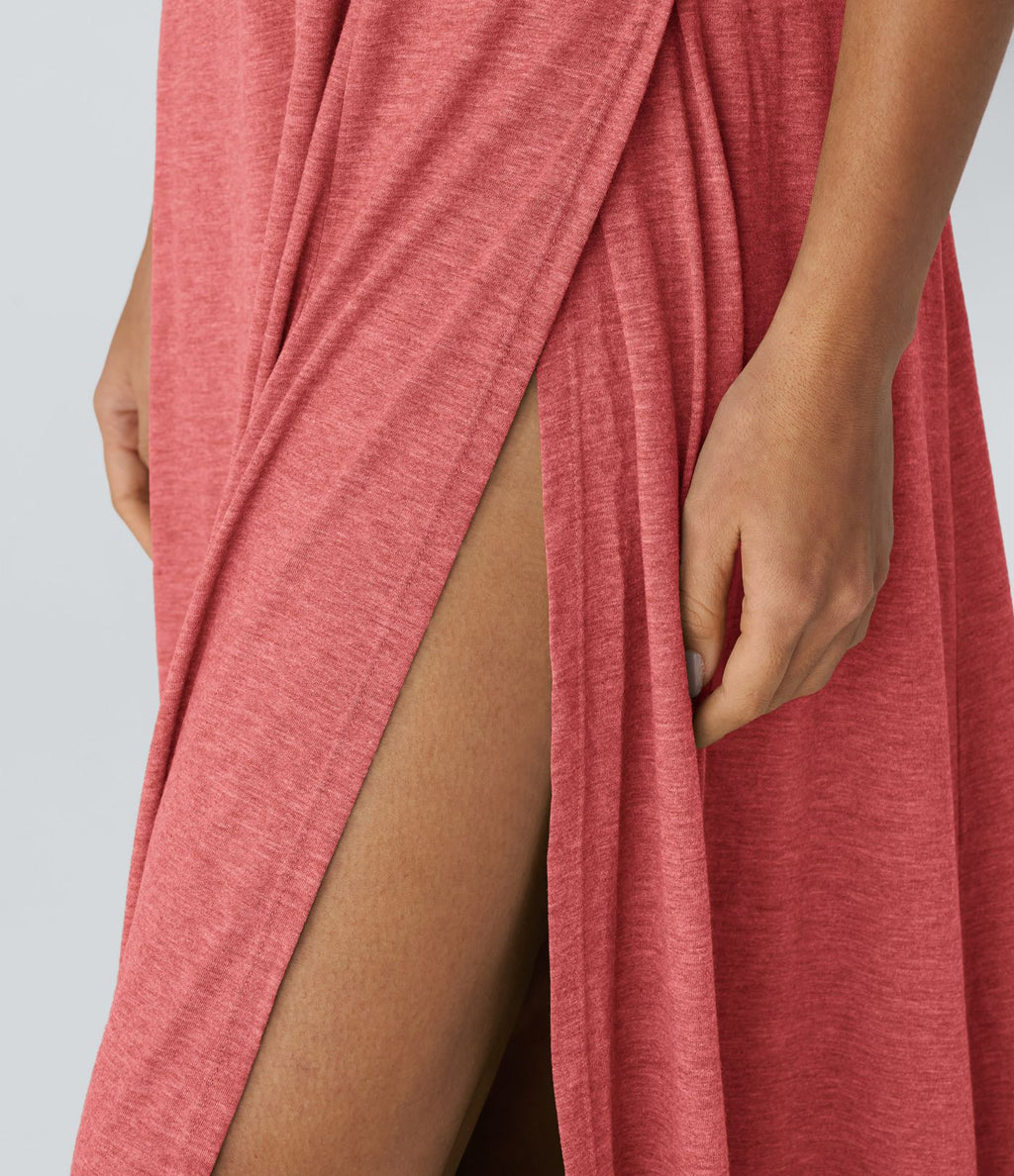 Robe Casual Débardeur Longue Fluide Fendue Dos Nu à Col en U