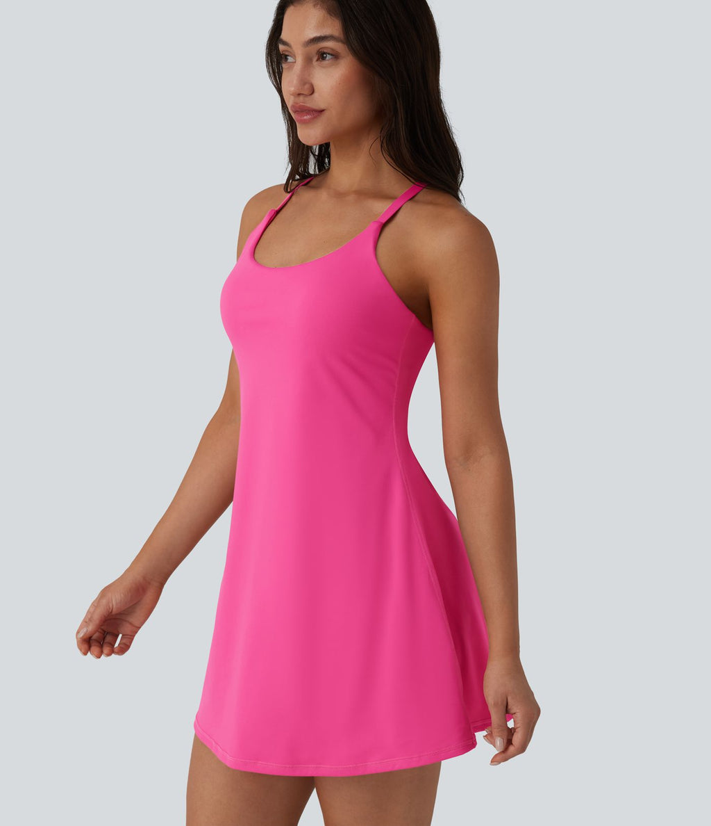 Robe de danse SoftlyZero™ Plush effet push-up dos nu avec bretelles réglables croisées et brassière intégrée – Édition Easy Peasy