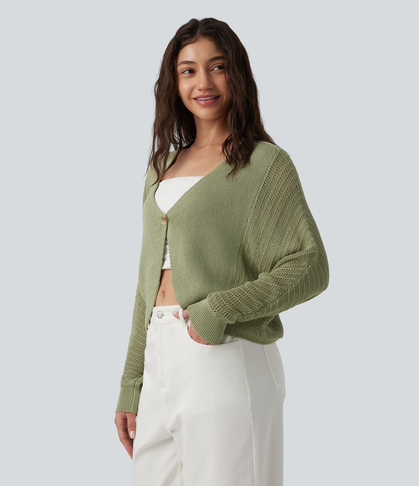 Gilet décontracté crochet décolleté V profond manches chauve-souris