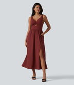Robe midi SoftlyZero™ Airy effet frais InstantCool sans manches col V avec coques intégrées non amovibles et poches, bonnets E-G