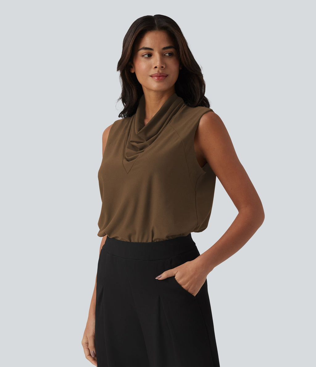 Blouse de travail sans manches à col drapé