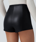 Short décontracté taille haute skinny extensible en PU