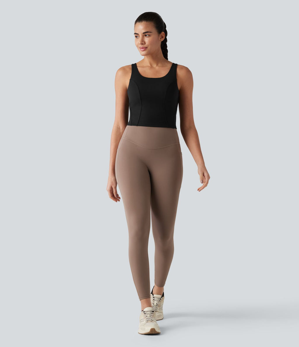 Débardeur de danse à col en U contrasté en maille respirante avec brassière intégrée
