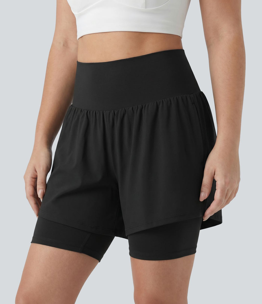 Short de yoga 2-en-1 grande taille à taille très haute en SoftlyZero™ Airy à effet frais InstantCool 17,5 cm avec poches
