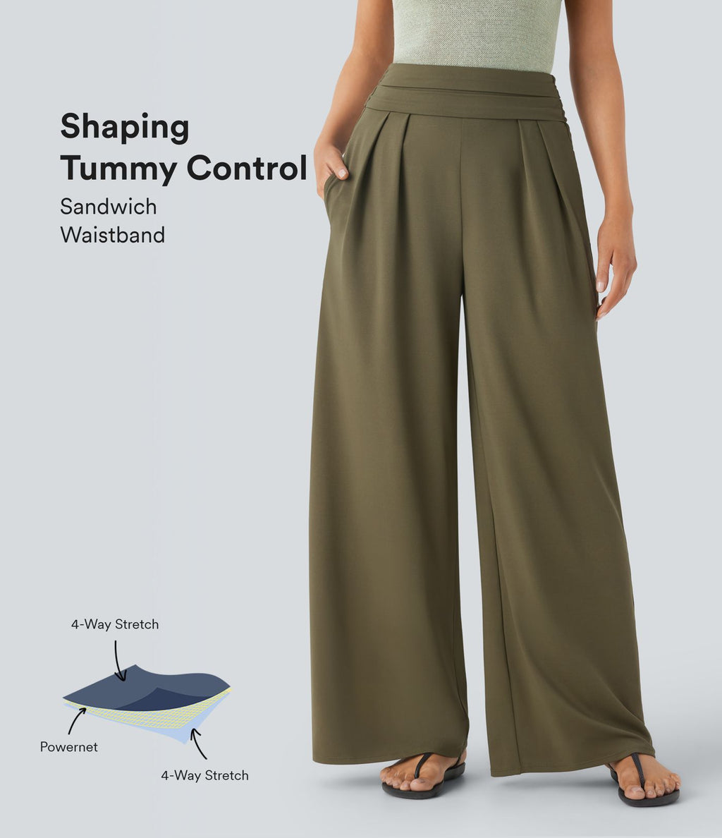 Pantalon large très taille haute gainant avec poches