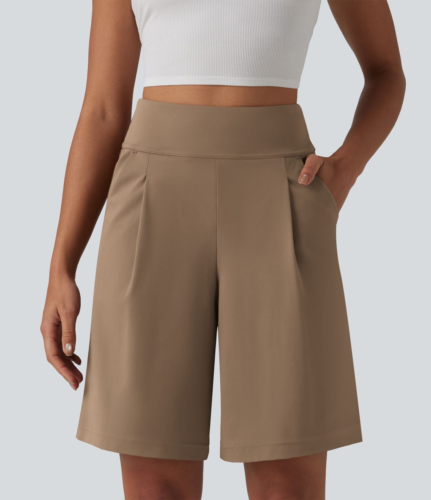 DayStretch Short tailleur bermuda plissé taille haute 25,5 cm avec poches