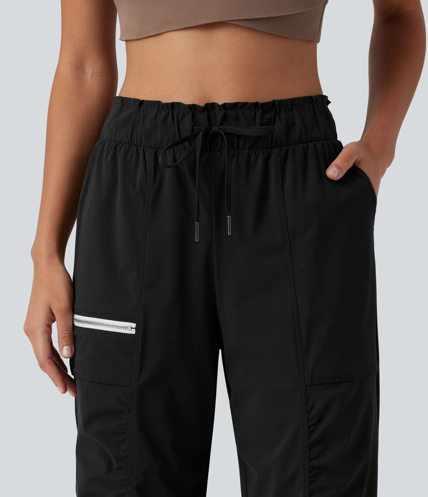 Jogging de course fuselé froncé taille mi-haute à cordon de serrage, séchage rapide, à effet frais InstantCool, avec poches, protection solaire UPF40+
