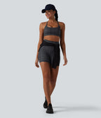 Halara UltraSculpt™ Short de cycliste yoga à carreaux taille haute 12,5 cm avec cordon de serrage et poches