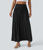 Jupe longue fluide froncée taille haute