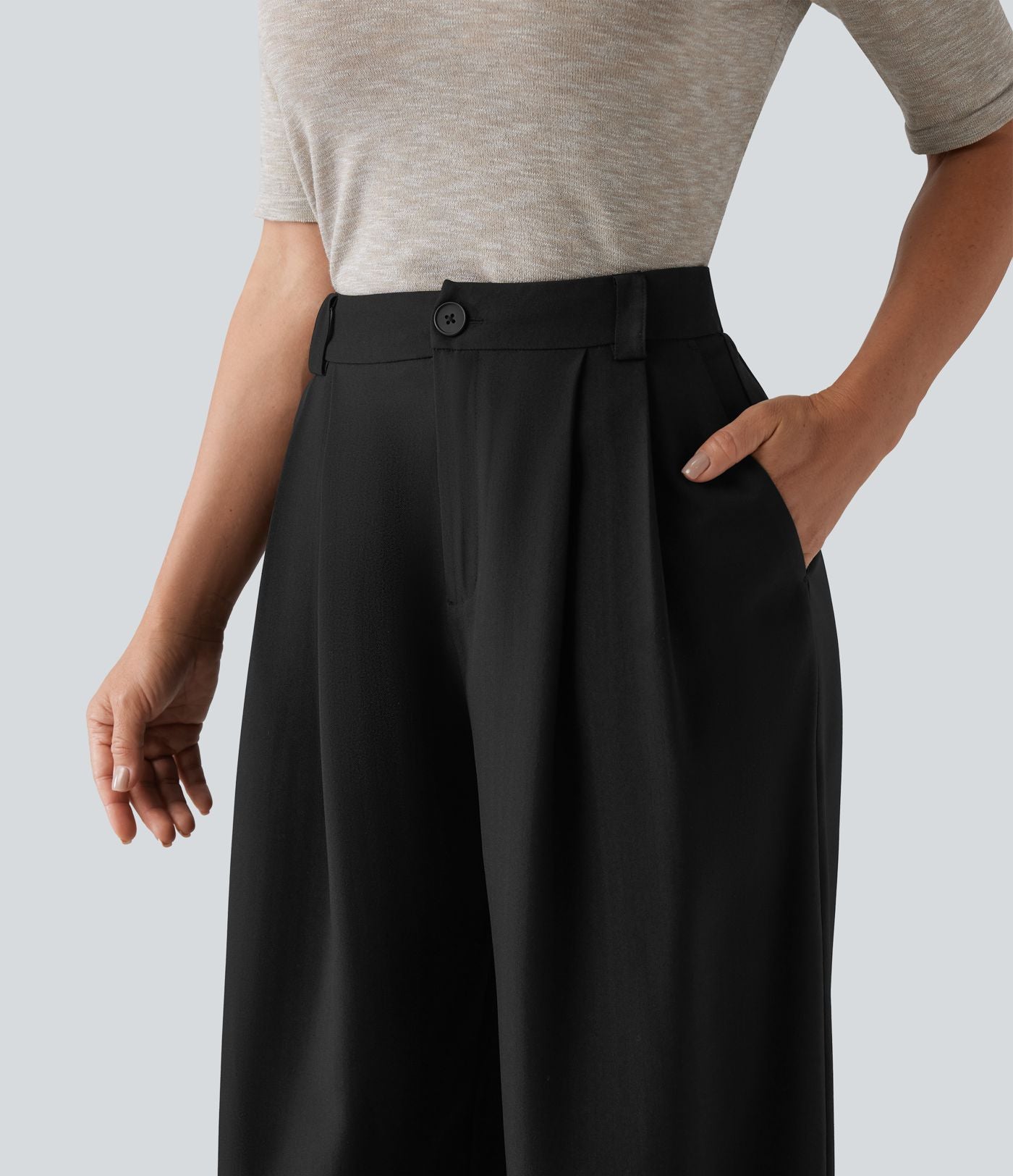 Pantalon tailleur large taille haute avec poches