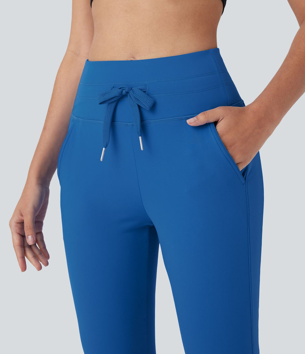 Pantalon corsaire jogging de yoga Softlyzero™ moelleux, taille haute à cordon avec poches latérales