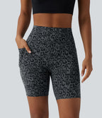 Short cycliste d'entraînement taille haute gainant effet push-up imprimé léopard 17,5 cm Halara UltraSculpt™ avec poches
