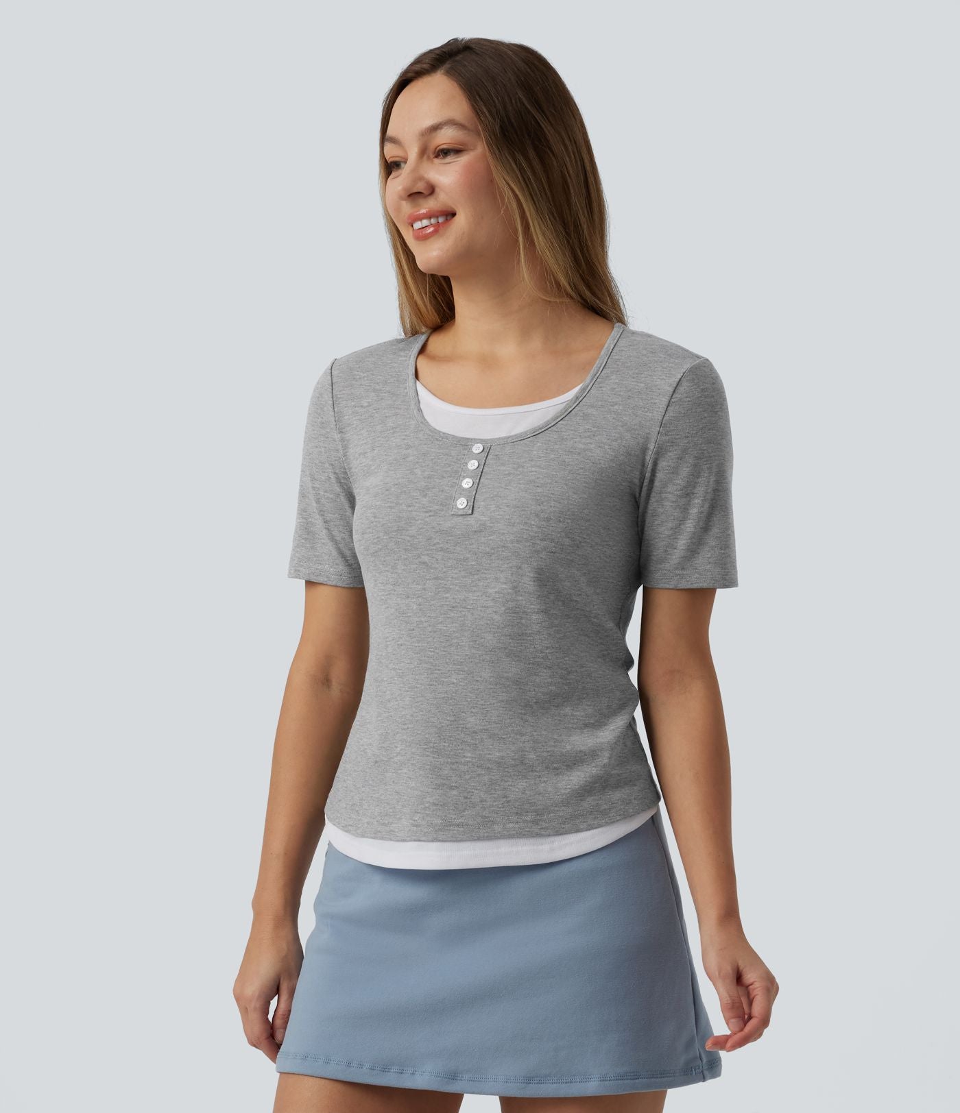 T-shirt casual color block col rond et manches courtes