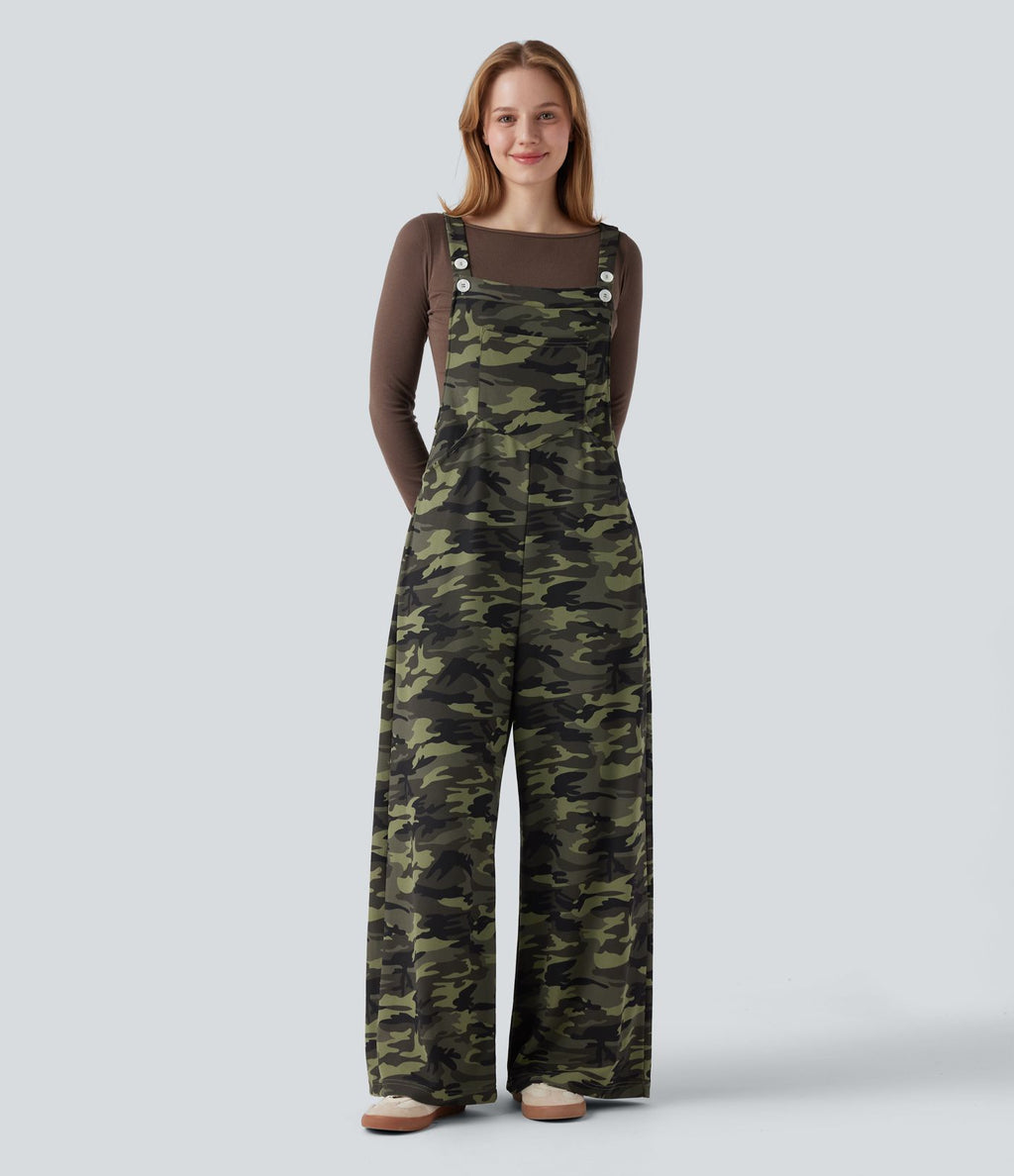 Salopette en maille gaufrée imprimé camouflage avec poches