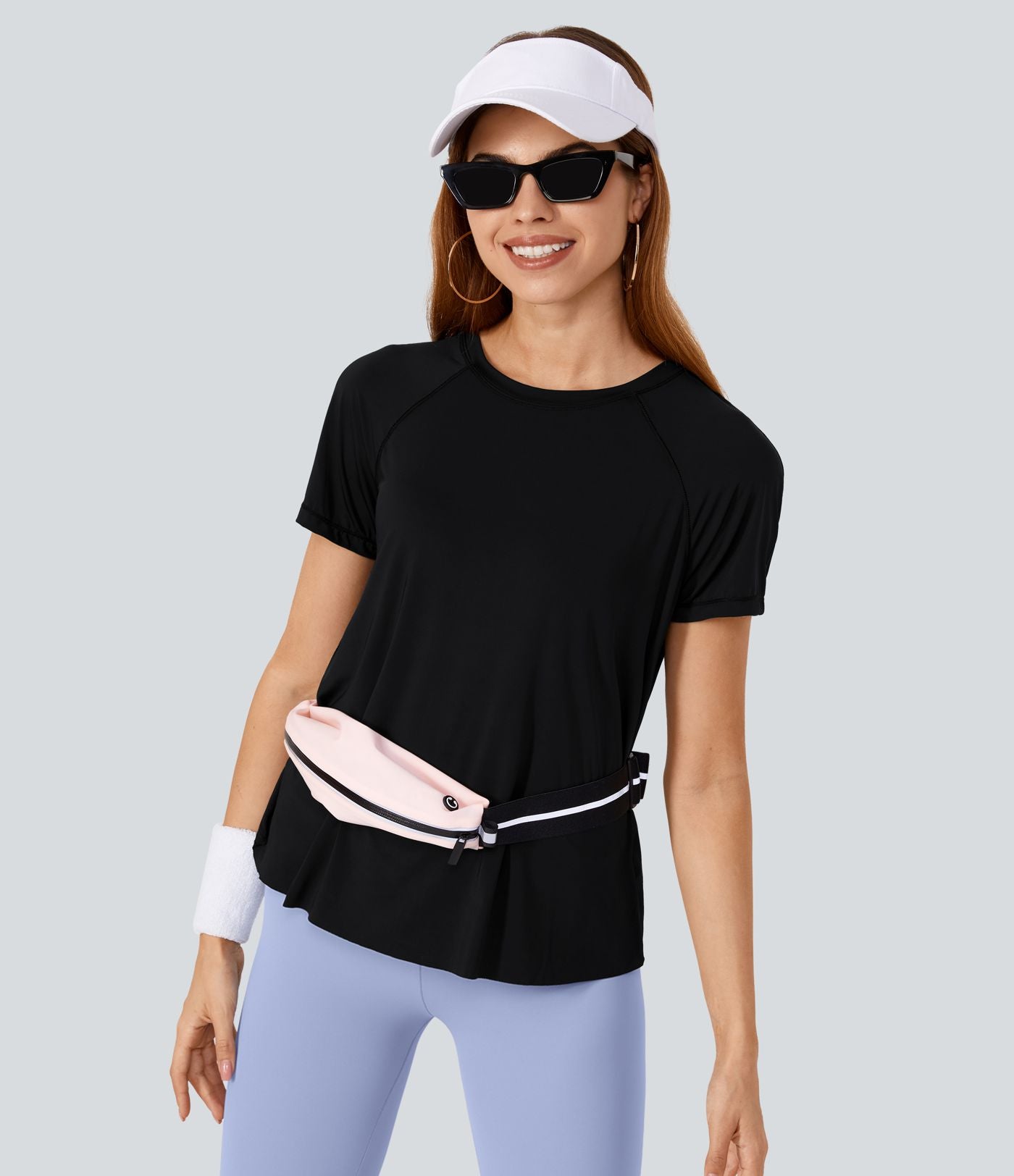 Haut de sport yoga à manches courtes avec ourlet fendu, effet frais InstantCool et mesh contrastant, protection solaire UPF50+