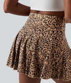 Jupe-short de tennis mini taille haute évasée imprimé léopard avec poches