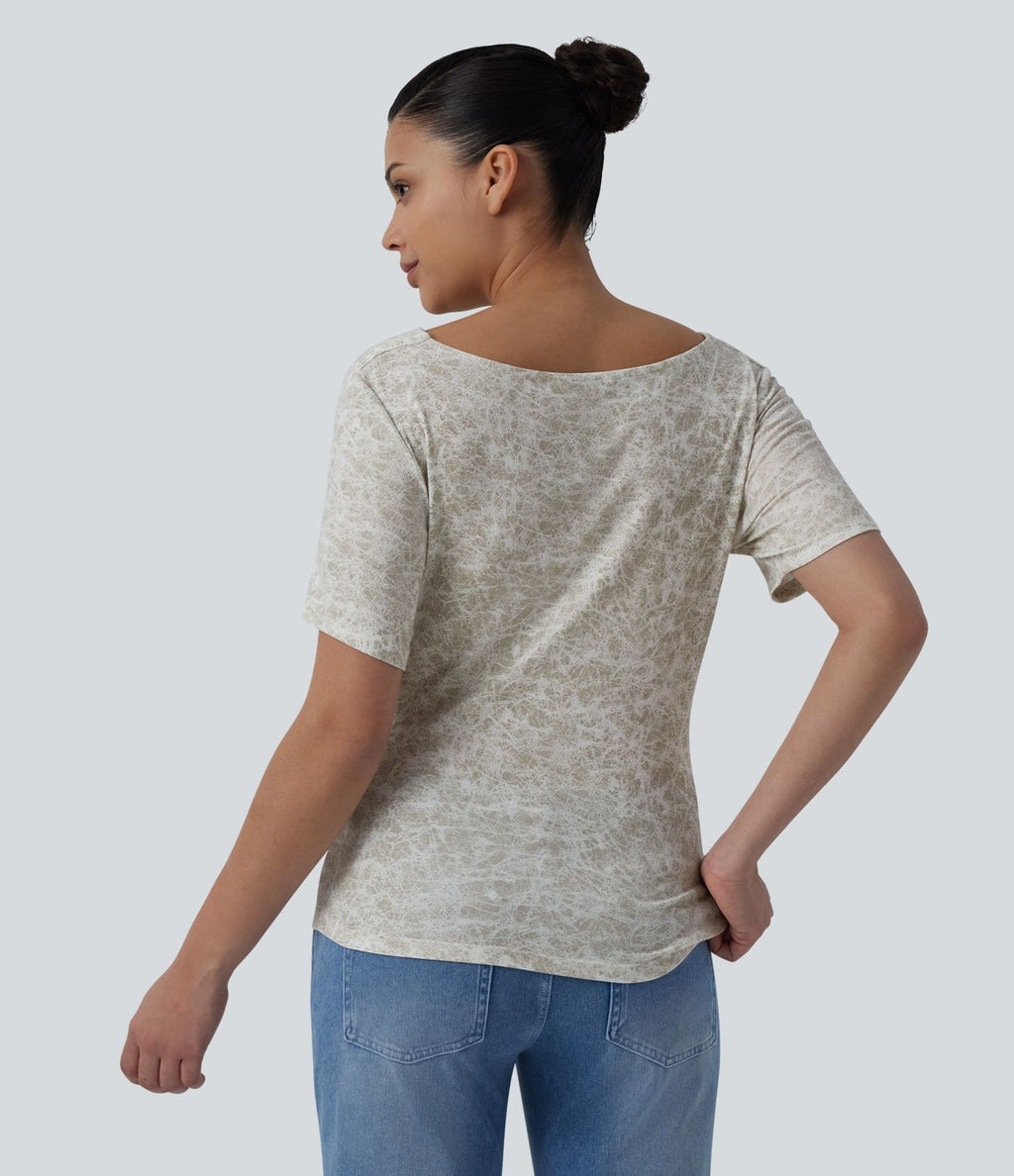 T-shirt col bénitier manches courtes avec fronces effet tie-dye