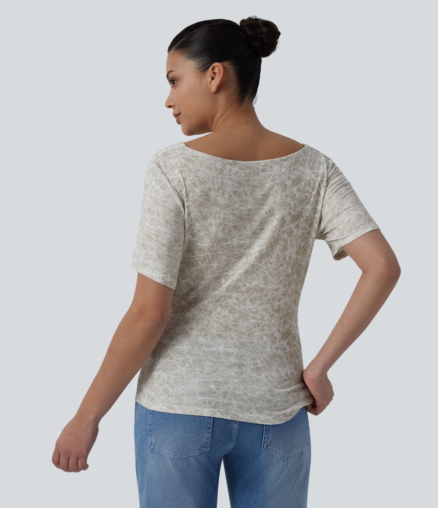T-shirt col bénitier manches courtes avec fronces effet tie-dye