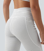 Legging 3/4 de yoga taille haute à rayures avec cordon de serrage et poches