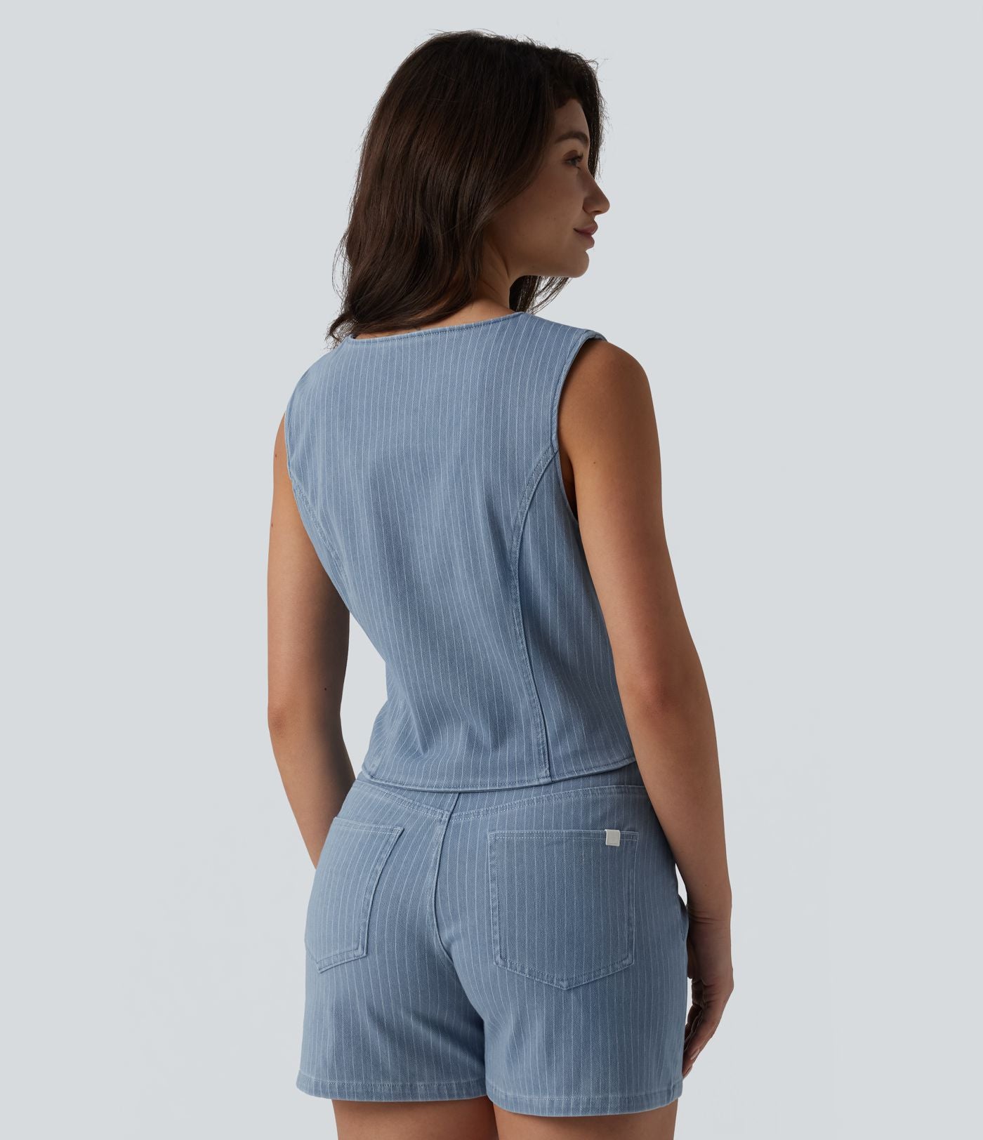 Gilet denim décontracté Halara Flex™ décolleté V profond boutonnage rayé