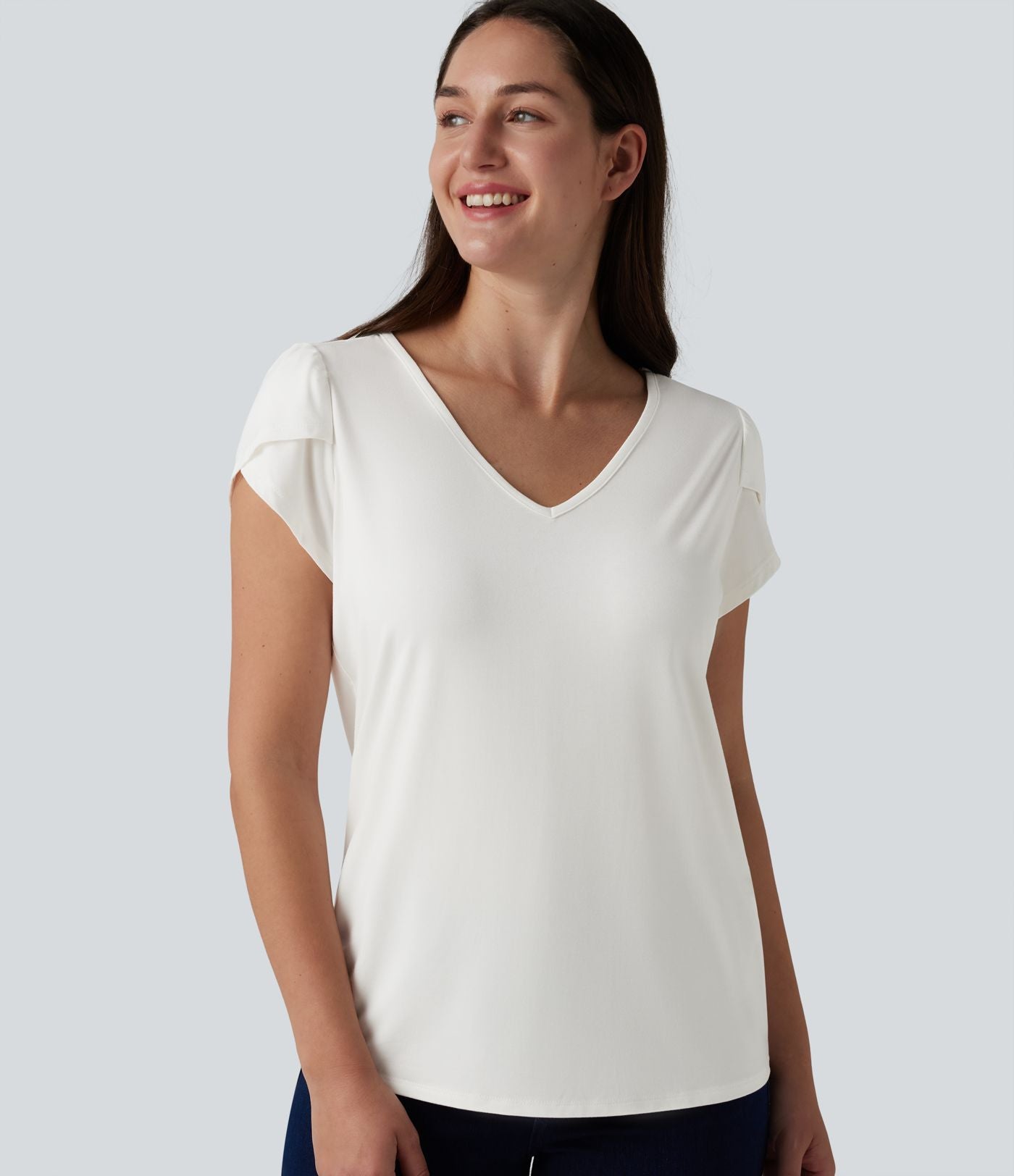 T-shirt casual col V manches courtes pétale