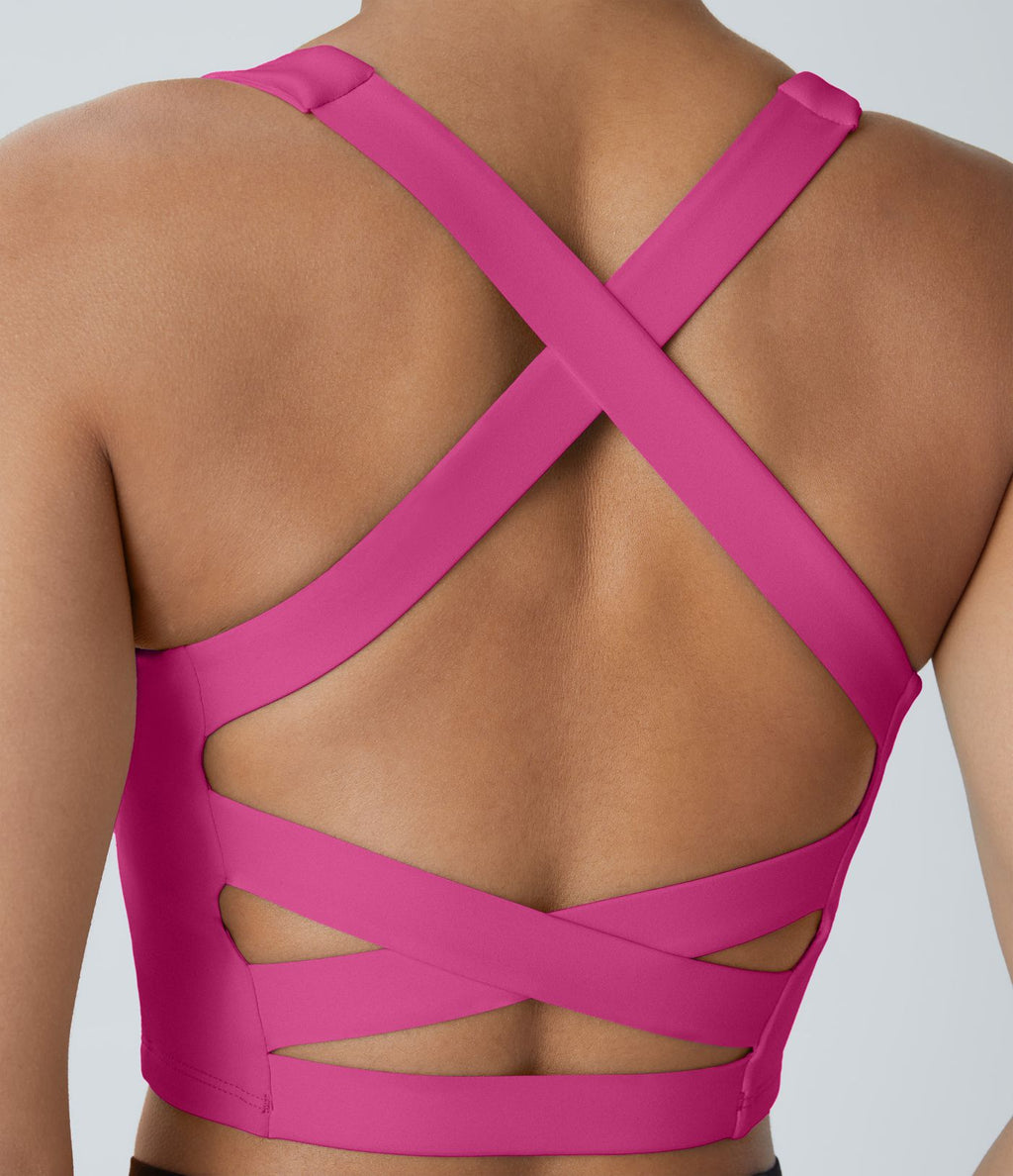 Débardeur yoga court SoftlyZero™ Airy col carré dos nu bretelles croisées effet frais InstantCool, bonnets A-C, protection solaire UPF50+