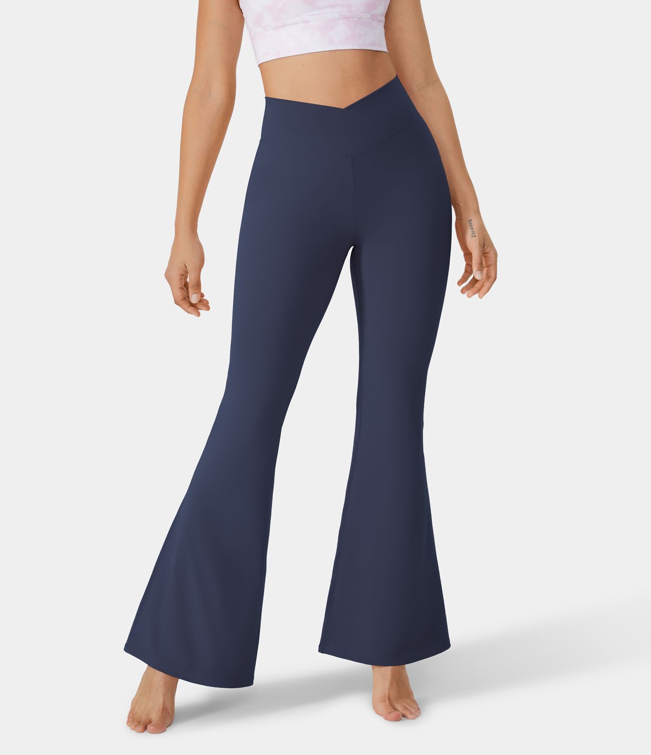 Softlyzero™ Pantalon Super Évasés en Polaire à Taille Haute Croisée avec Poches Arrière