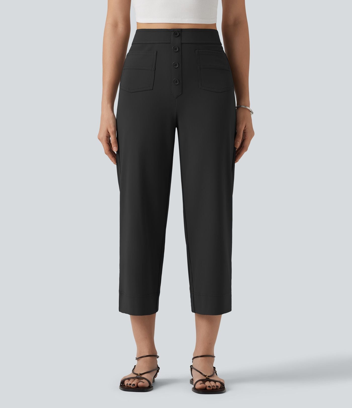Pantalon coupe droite DayStretch décontracté court, taille haute, à poches